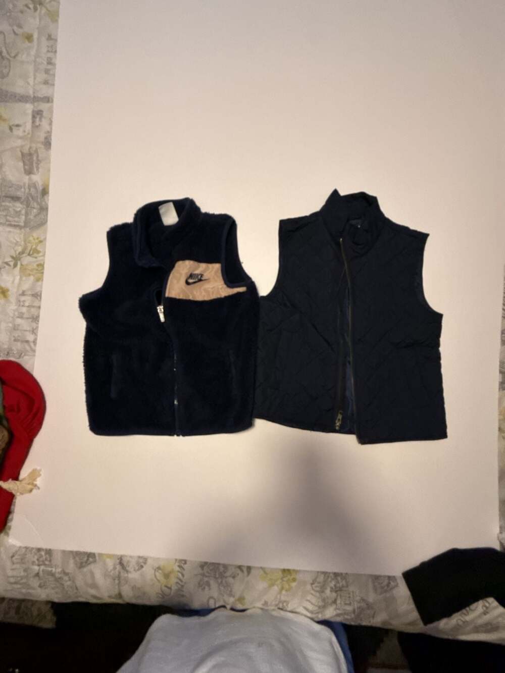 Lot of 2 Boys Vests: Nike Navy Blue Fleece Zip Vest and Crewcuts Quilted Zip Ves